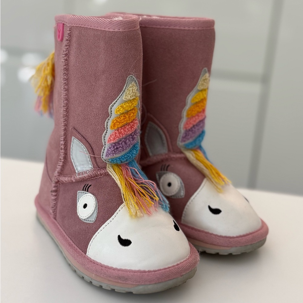 Emu Australia Pink and White Boots with Unicorn Design